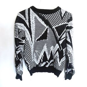 Vintage black white geometric weave sweatshirt